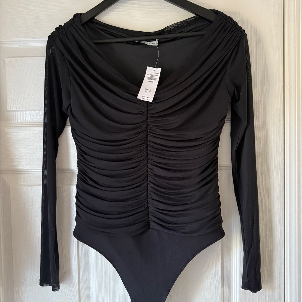 Chic Black Ruched Bodysuit